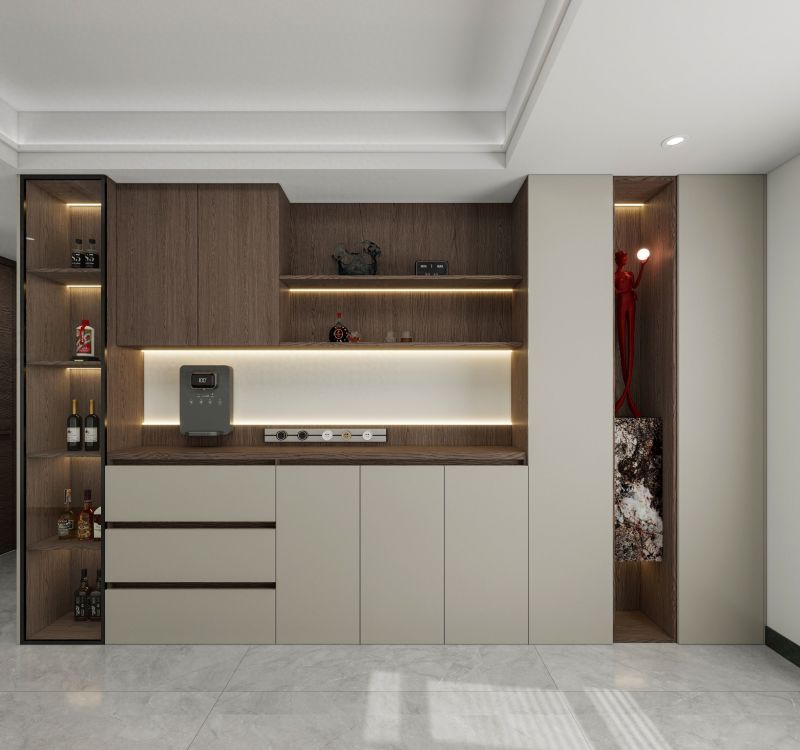 时尚餐边柜设计，灯光与收纳的艺术美学