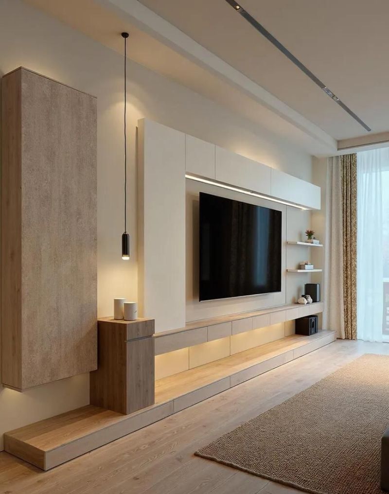 悬空柜加端景穿插中古原木风最懂氛围感，好久没发中古原木风了。 - 家居知识