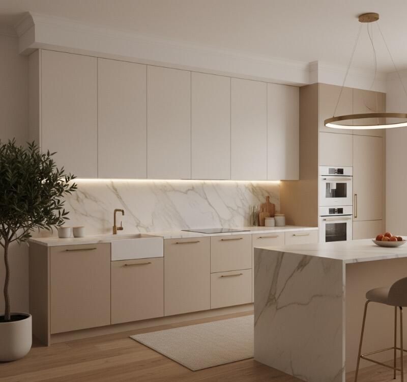 今天是现代奶油风厨房——奶咖配色 配金属拉手柔和灯光 氛围感拉满 - 家居知识