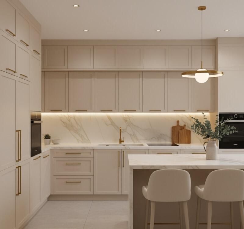 今天是现代奶油风厨房——奶咖配色 配金属拉手柔和灯光 氛围感拉满 - 家居知识