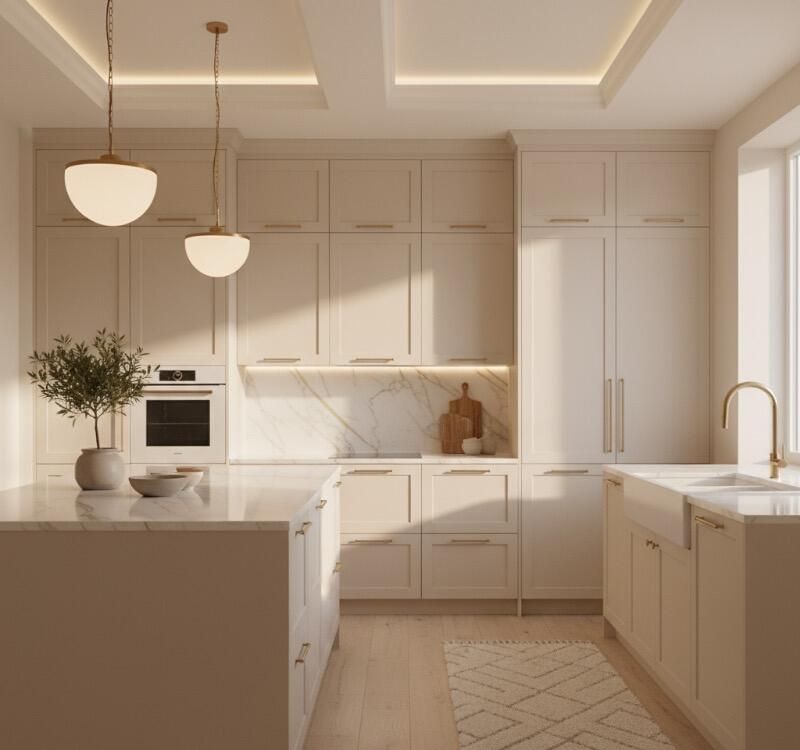 今天是现代奶油风厨房——奶咖配色 配金属拉手柔和灯光 氛围感拉满 - 家居知识