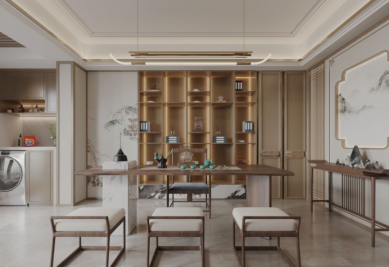 130㎡新中式风格装修：就连电梯间都打造的很韵味 - 家居知识