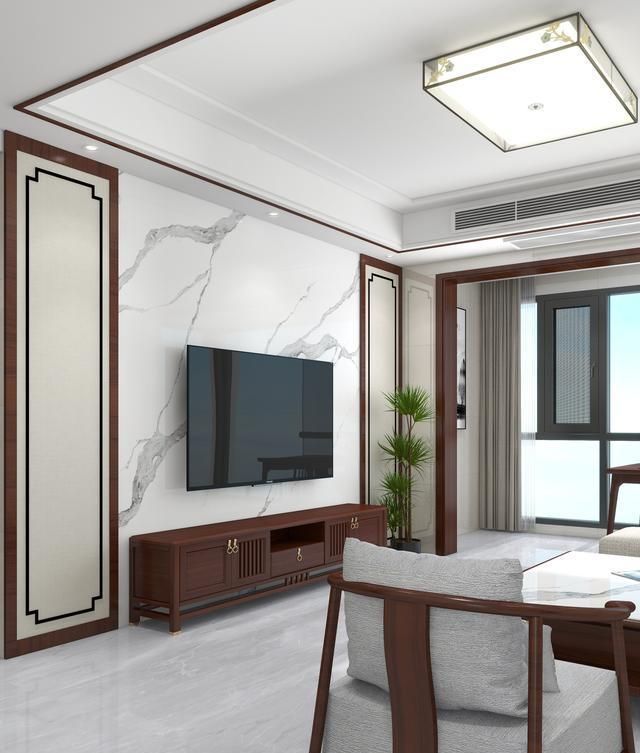 她将110平米的新房，装修成新中式，客厅胡桃木搭配瓷砖，真大方 - 家居知识