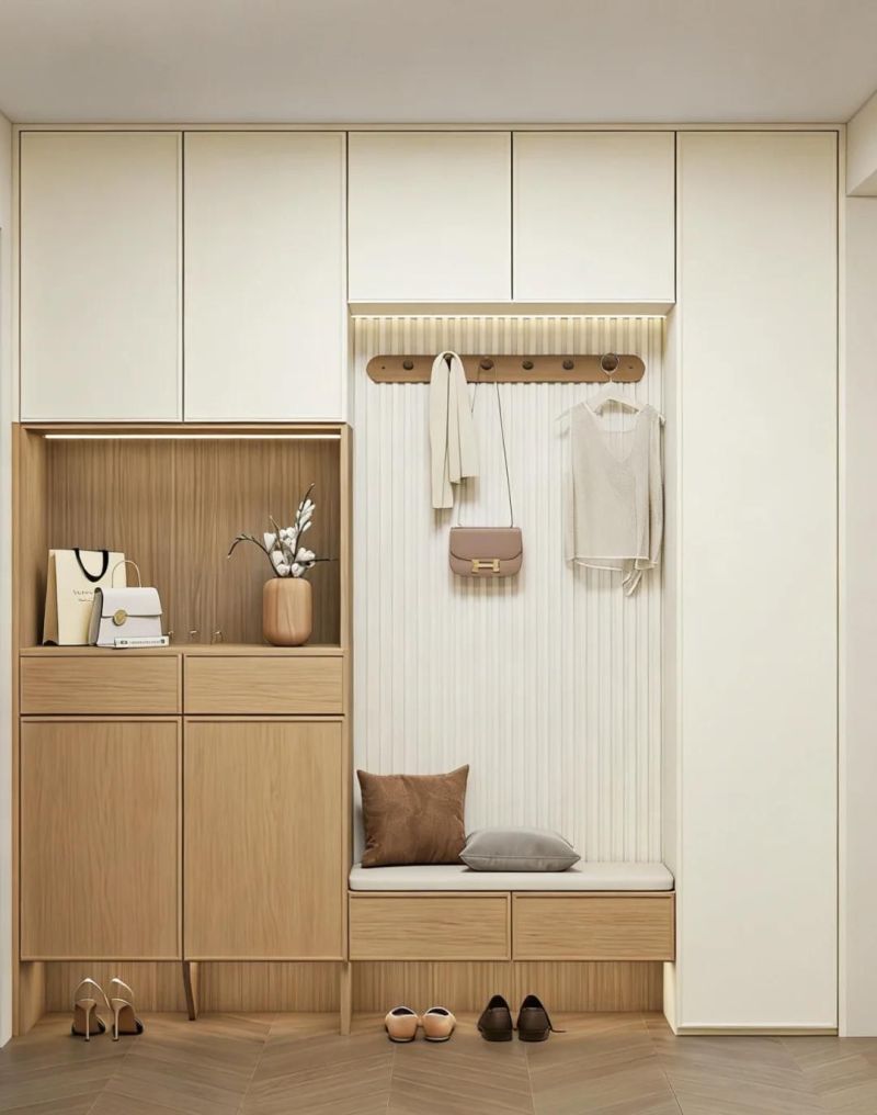 入户第一眼就治愈！9款原木奶油风玄关，配色布局细节全说清 - 家居知识