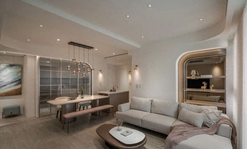 99㎡轻奢温柔宅，柔弧漫光演绎日常浪漫